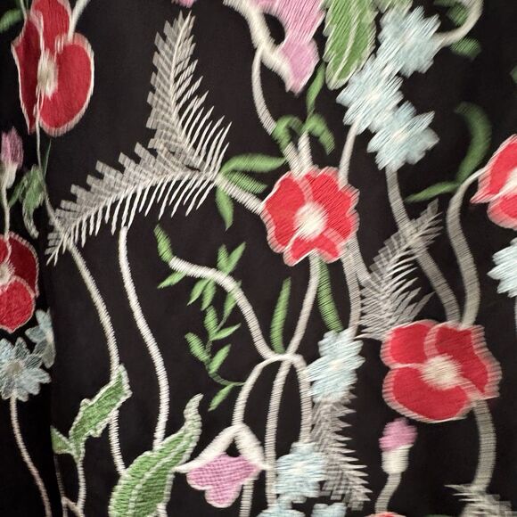 Anthropologie Skirt Sz 4 Eva Franco Poppy Midi Embroidered Asimetric Boho Floral - Picture 3 of 16